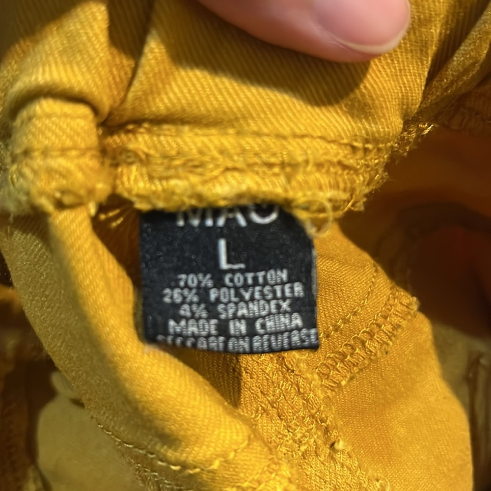 MAO Mustard Yellow Skinny Pants L fall autumn colors pockets elastic drawstring - Picture 8 of 8